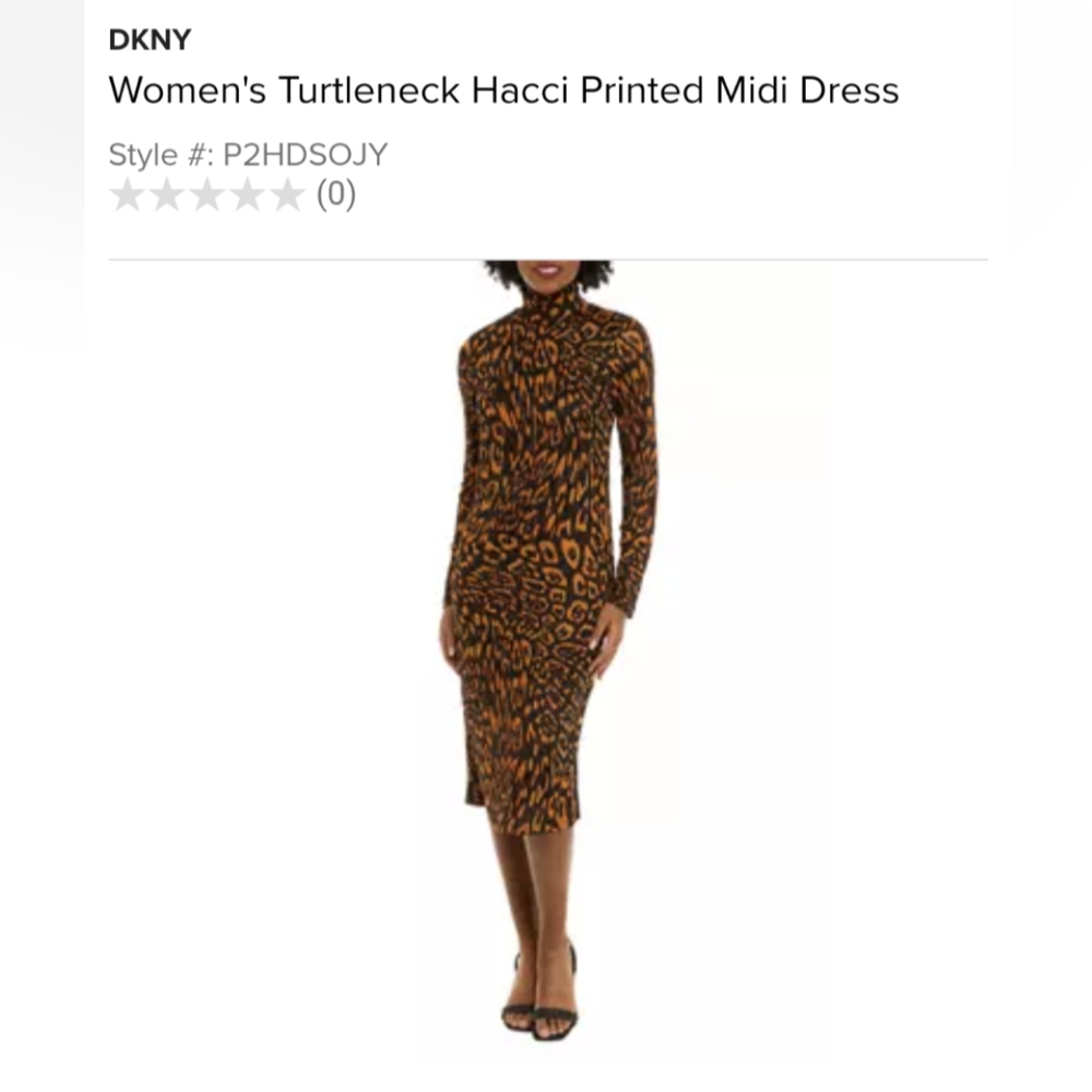 DKNY Mock Neck Long Sleeve Brown Multi Print Midi Dress Small NWT